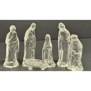 VINTAGE Centurion Collection Clear Glass Nativity Set 6 Pieces Manger Baby Jesus